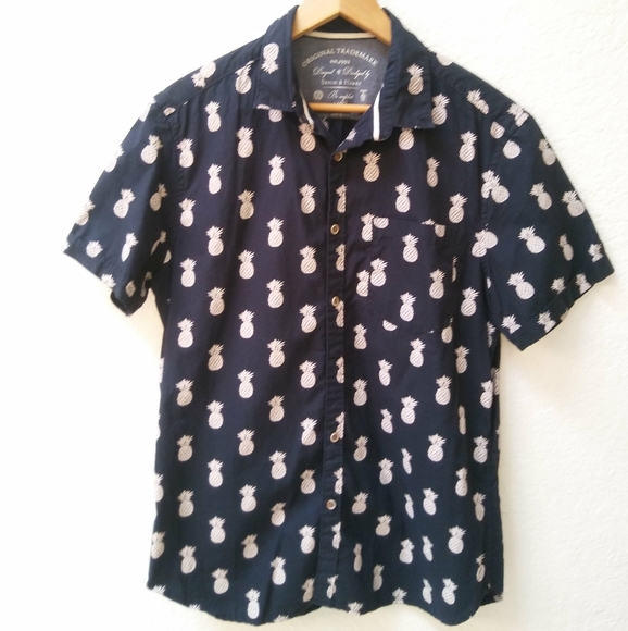 Denim and Flower Navy Pineapple Shirt Button Up - Picture 1 of 5